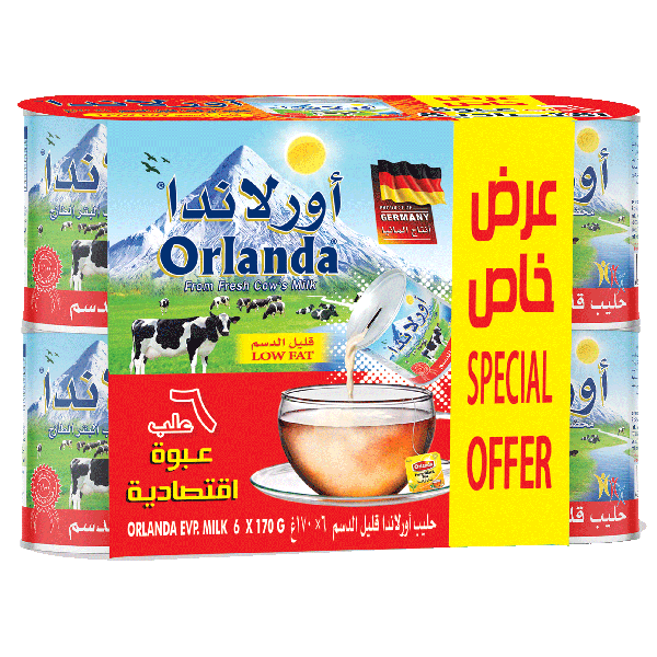Orlanda Low fat evaporated milk value pack 6 pc